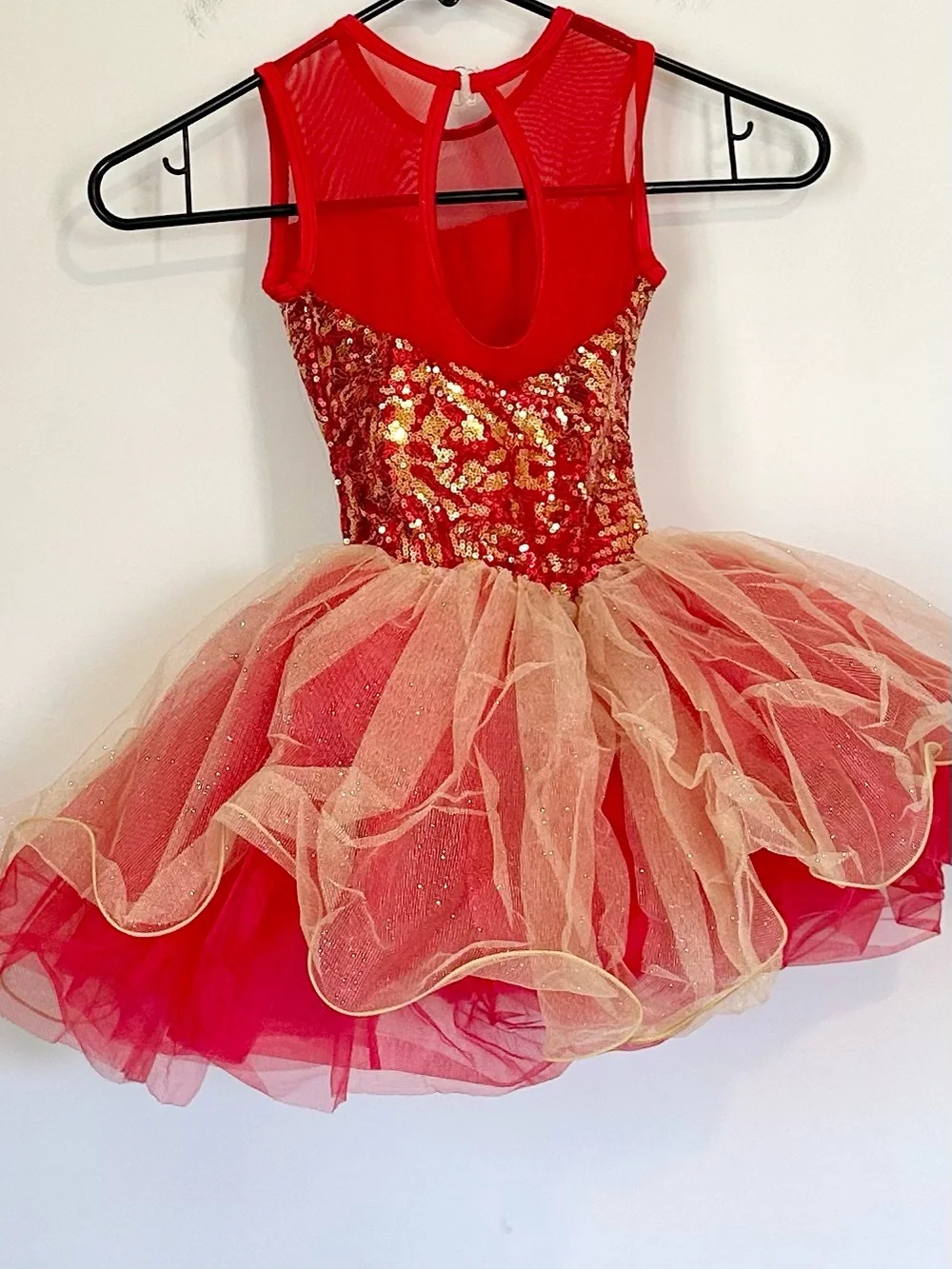 NWT Red and Gold Sequin Tulle Dance Costume Dress - Kids Small